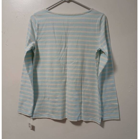 Talbots womens small boat neck blue stripe longsleeve shirt ice skating theme - Picture 4 of 5